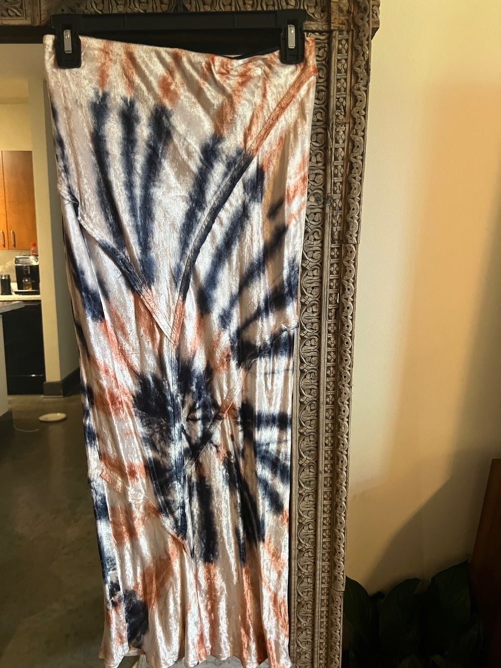 Free People Tie-Dye Midi Skirt in Navy and Rust